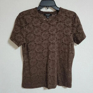 Karen Kane Brown Lace Floral Top